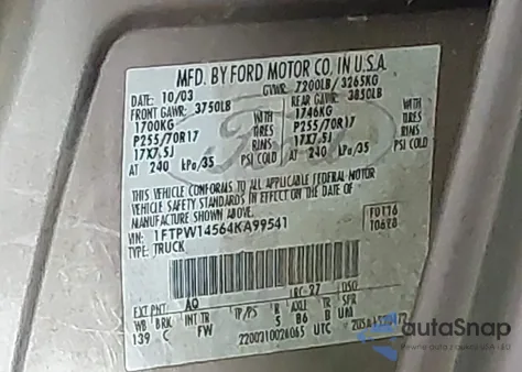 2004 Ford F-150 Fx4/Lariat/Xlt from USA, damaged, VIN 1FTPW14564KA99541